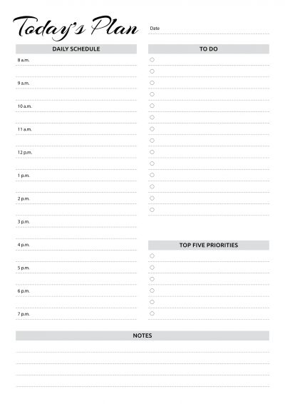 Illustrated checklist showing daily movement plan with completed tasks and time indicators